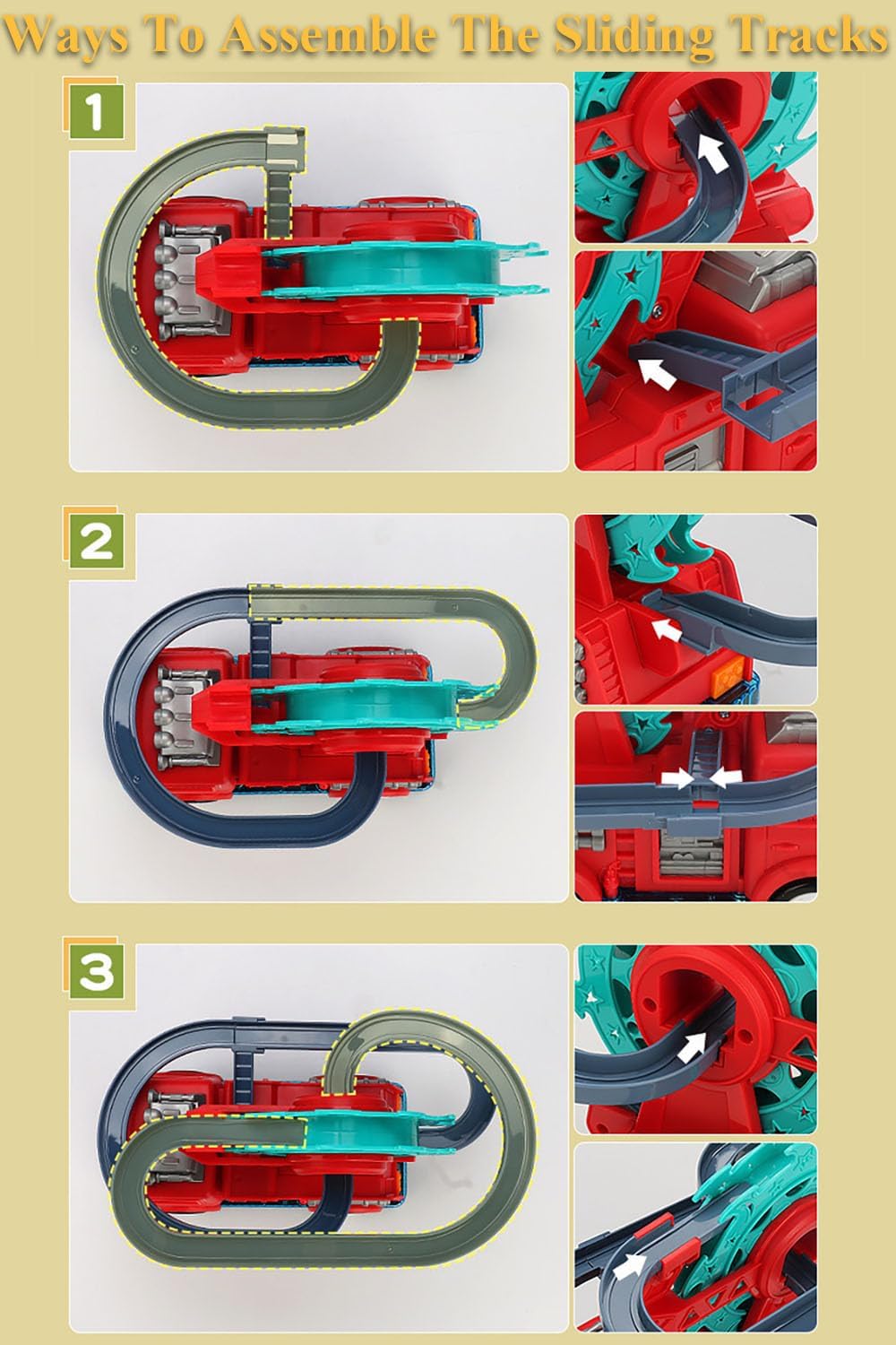 2 in 1 Fire Engine Duck Sliding Track Over Musical Truck Toy 