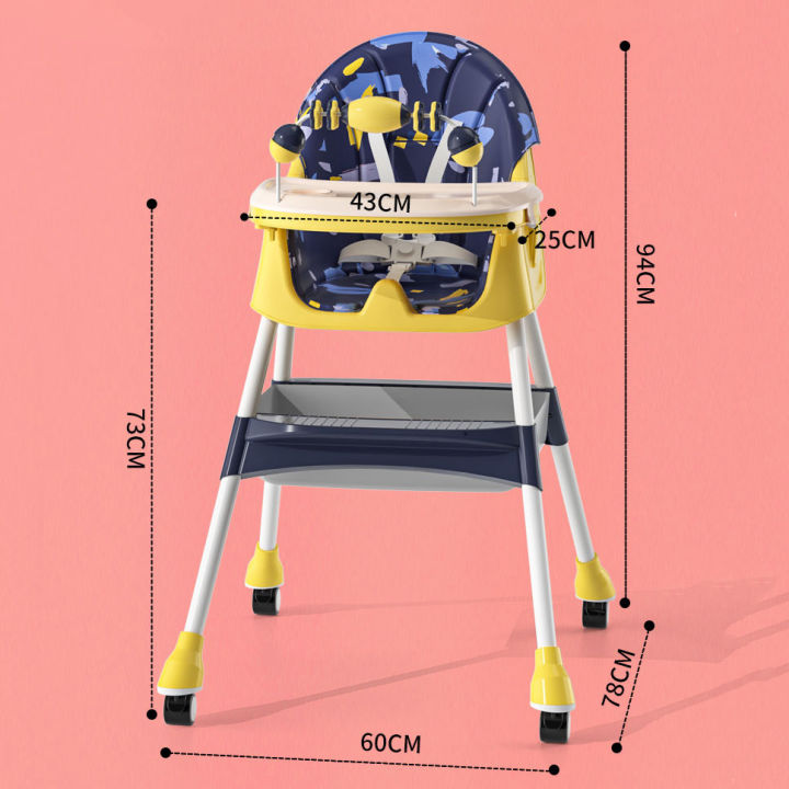 Infantes 4 in 1 Baby High Chair Foldable With Adjustable Legs Feeding Tray - Pink