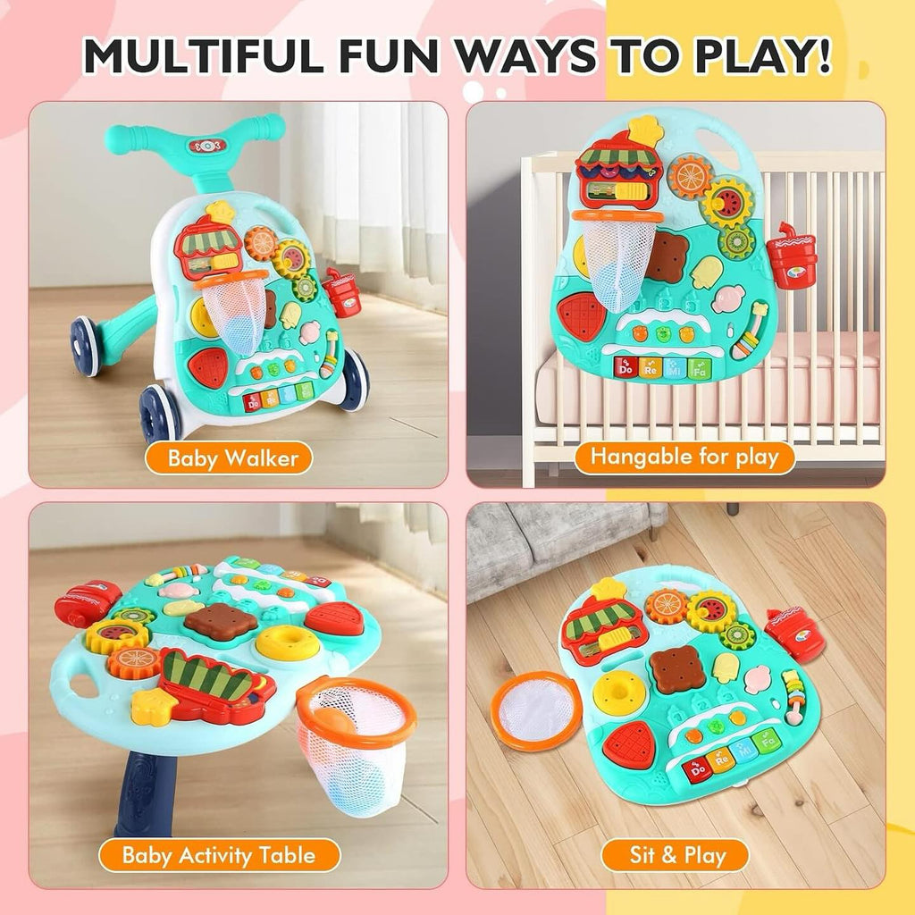Huanger 2 in 1 Electronic Walker For Toddlers Music Entertainment and Activity Green