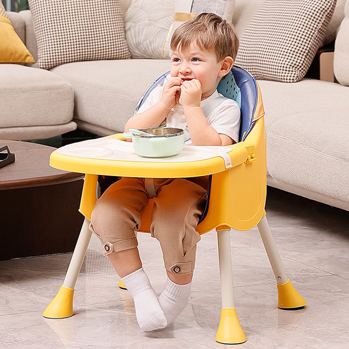 Infantes 4 in 1 Baby High Chair Foldable With Adjustable Legs Feeding Tray - Blue