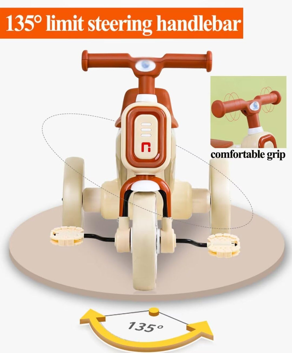 Tricycle Model For Kids With Rear HANDLE - 3010-T Beige