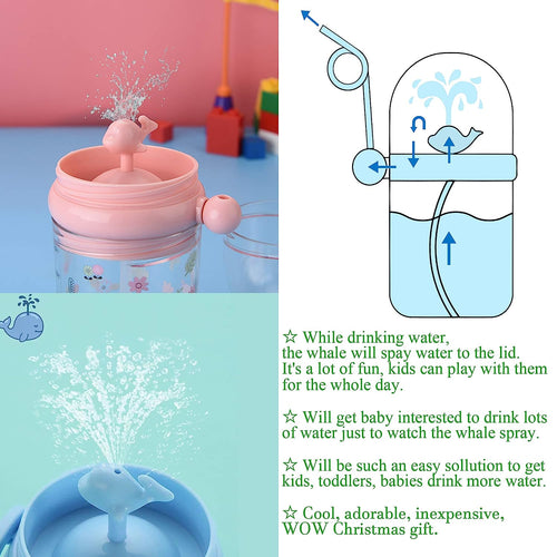 250ML Baby Drinking Whale Tumbler with Straw and Lid Cup – Water Released Thru Blowhole – Bendy Straw Spill Proof